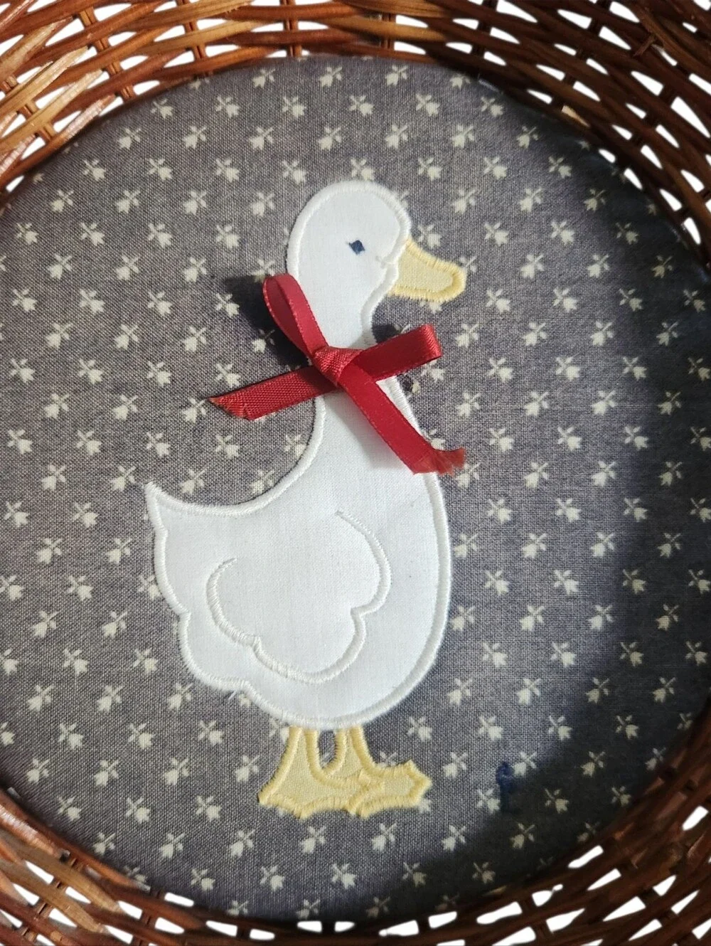 Cottagecore Goose Padded Wicker Basket Embroidered Country Charm